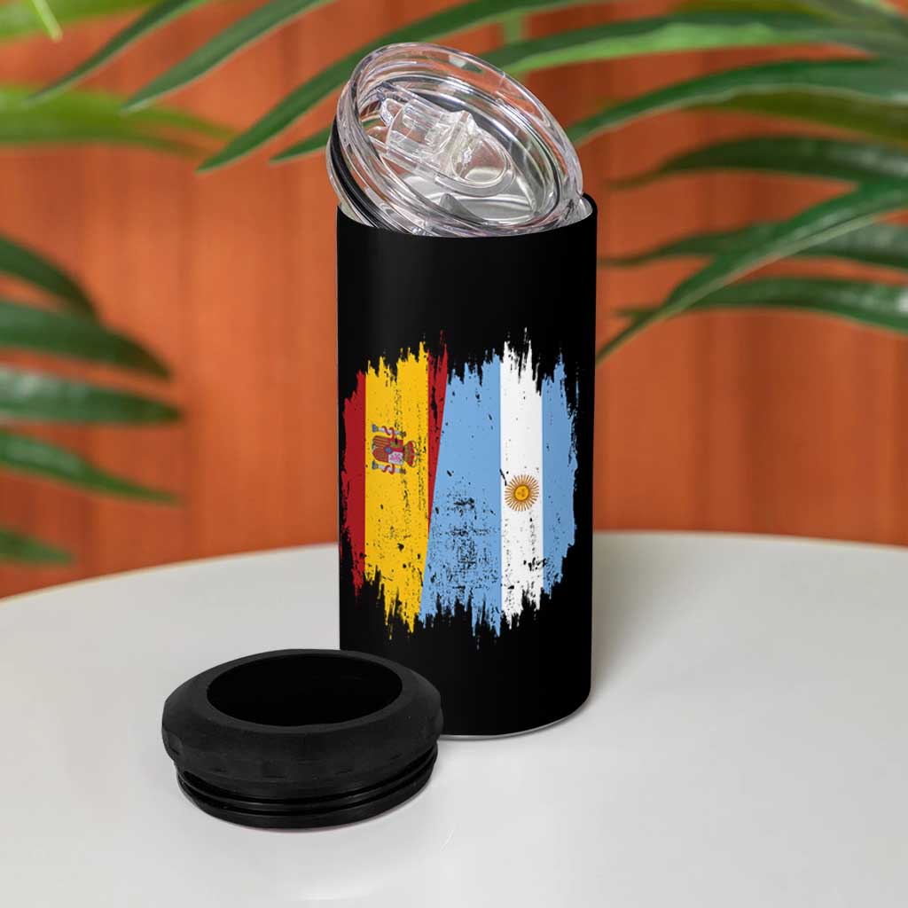 Argentina Spain Dual Heritage Flag Graphic 4 in 1 Can Cooler Tumbler Vintage Spanish Argetine Match Day Pride