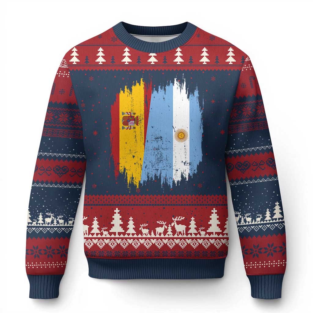 Argentina Spain Dual Heritage Flag Graphic Ugly Christmas Sweater Vintage Spanish Argetine Match Day Pride