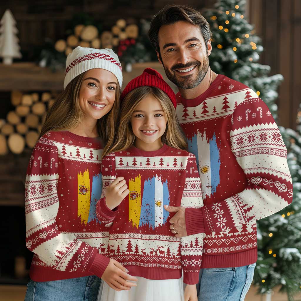 Argentina Spain Dual Heritage Flag Graphic Ugly Christmas Sweater Vintage Spanish Argetine Match Day Pride