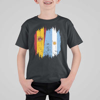 Argentina Spain Dual Heritage Flag Graphic T Shirt For Kid Vintage Spanish Argetine Match Day Pride