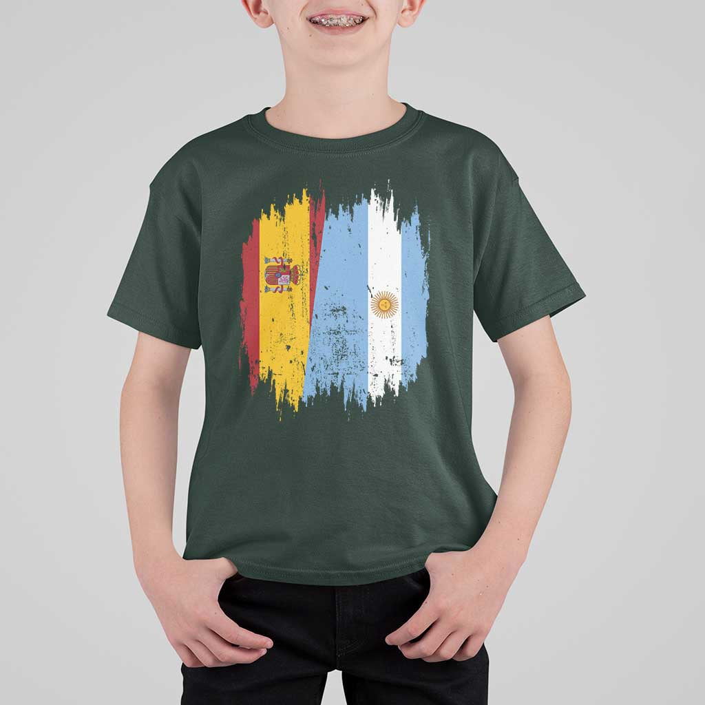 Argentina Spain Dual Heritage Flag Graphic T Shirt For Kid Vintage Spanish Argetine Match Day Pride