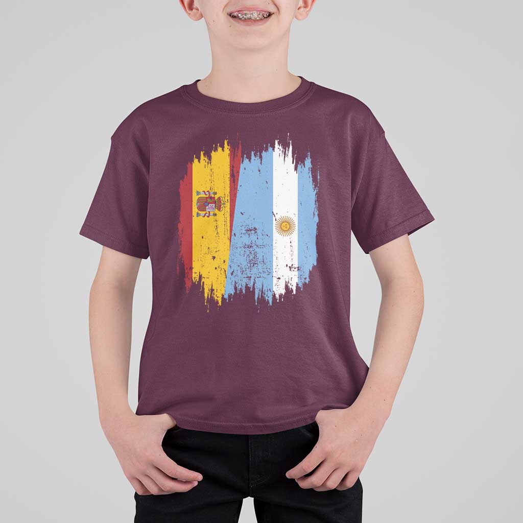 Argentina Spain Dual Heritage Flag Graphic T Shirt For Kid Vintage Spanish Argetine Match Day Pride