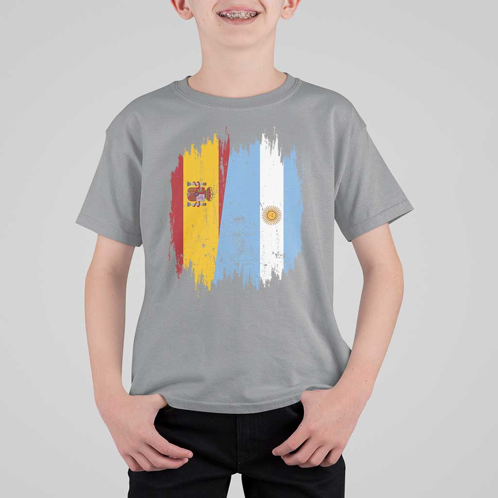 Argentina Spain Dual Heritage Flag Graphic T Shirt For Kid Vintage Spanish Argetine Match Day Pride