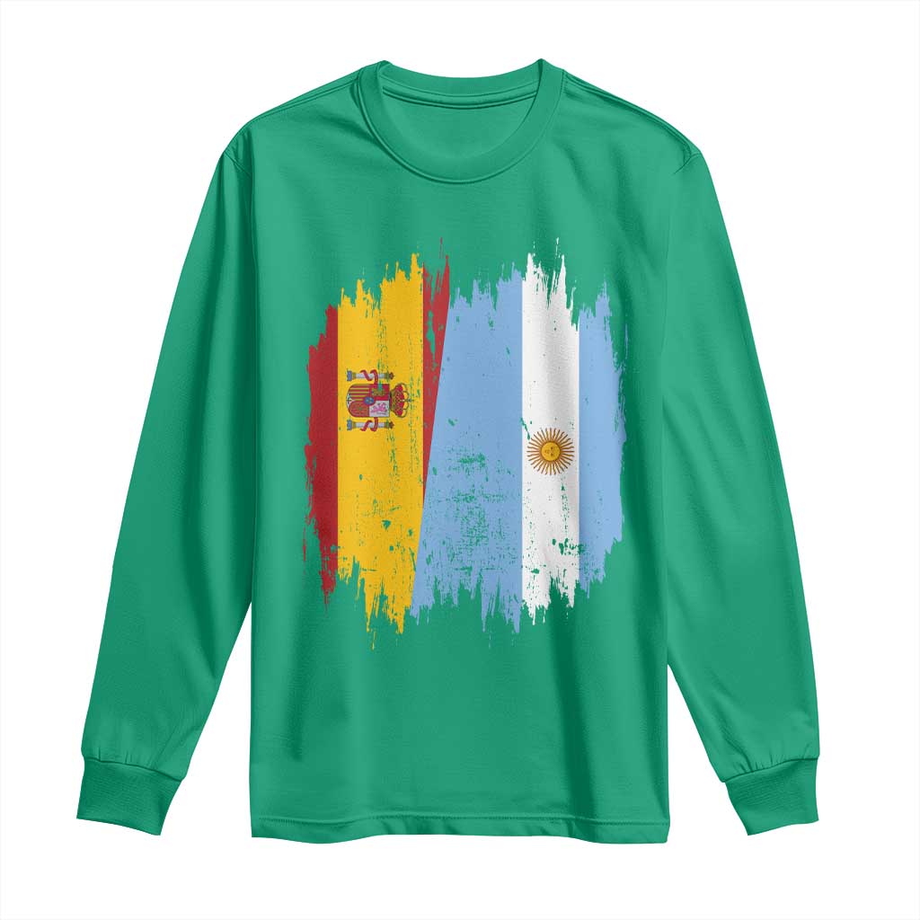 Argentina Spain Dual Heritage Flag Graphic Long Sleeve Shirt Vintage Spanish Argetine Match Day Pride