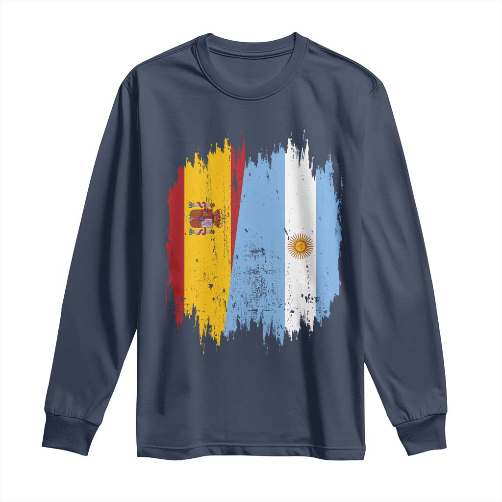 Argentina Spain Dual Heritage Flag Graphic Long Sleeve Shirt Vintage Spanish Argetine Match Day Pride