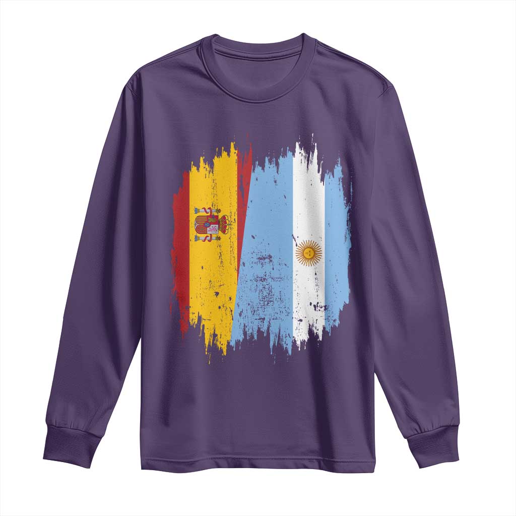Argentina Spain Dual Heritage Flag Graphic Long Sleeve Shirt Vintage Spanish Argetine Match Day Pride