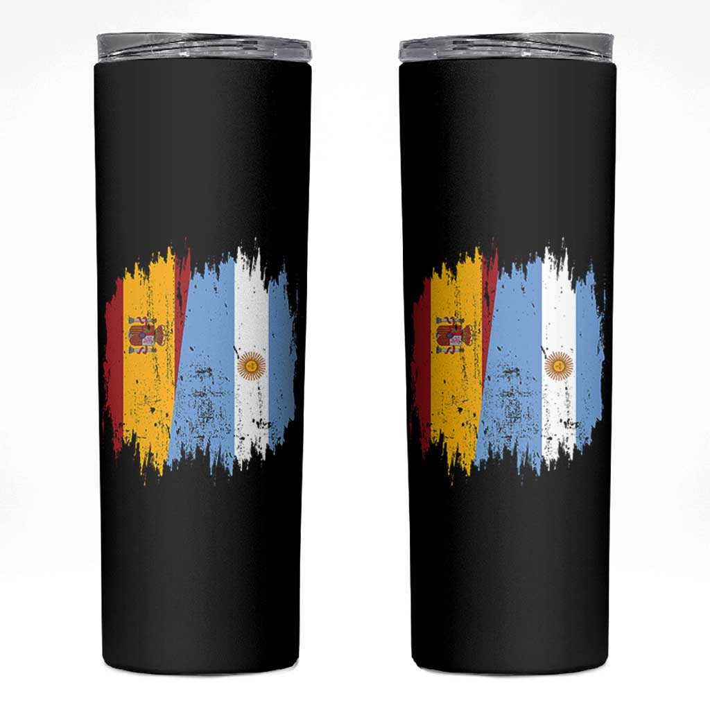 Argentina Spain Dual Heritage Flag Graphic Skinny Tumbler Vintage Spanish Argetine Match Day Pride
