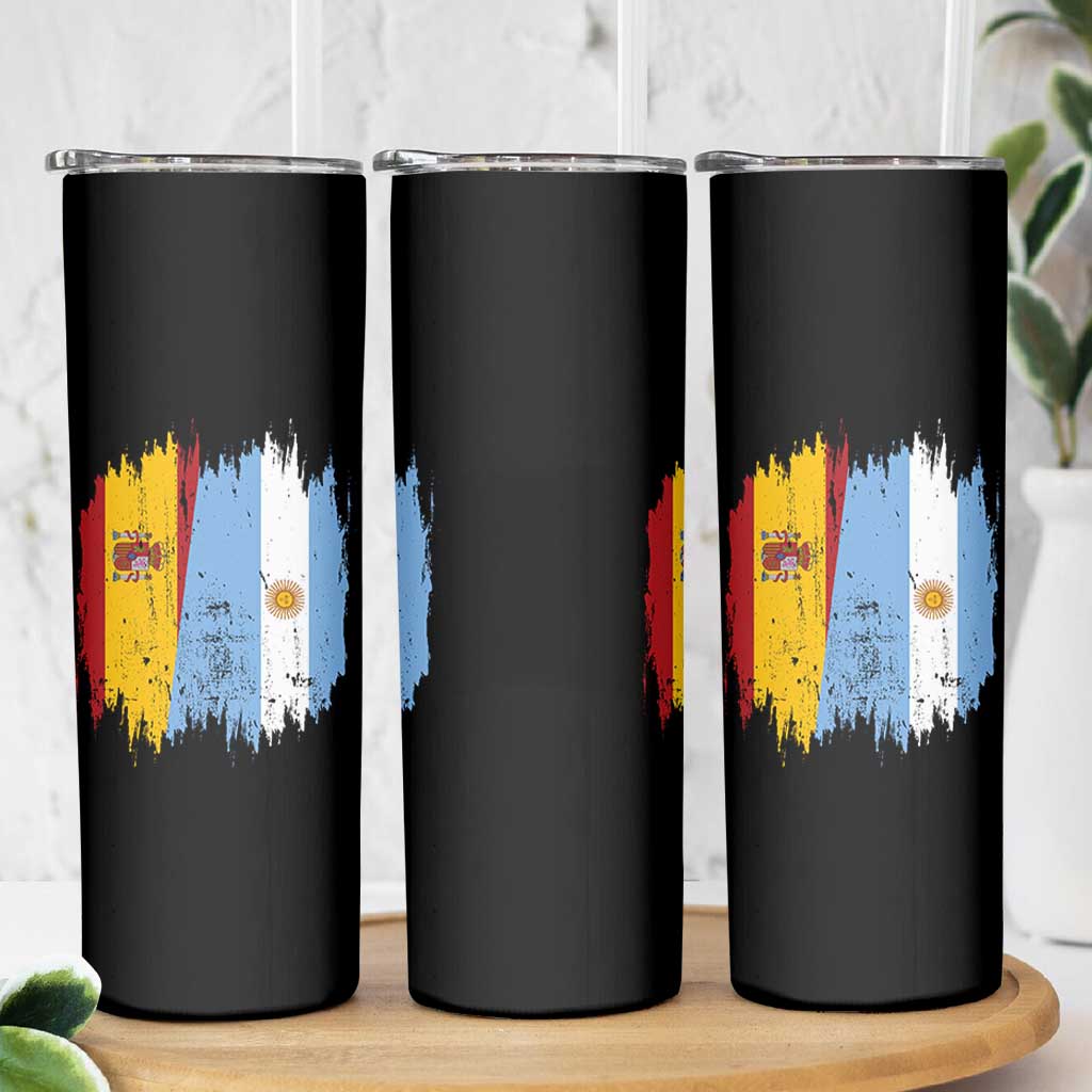 Argentina Spain Dual Heritage Flag Graphic Skinny Tumbler Vintage Spanish Argetine Match Day Pride