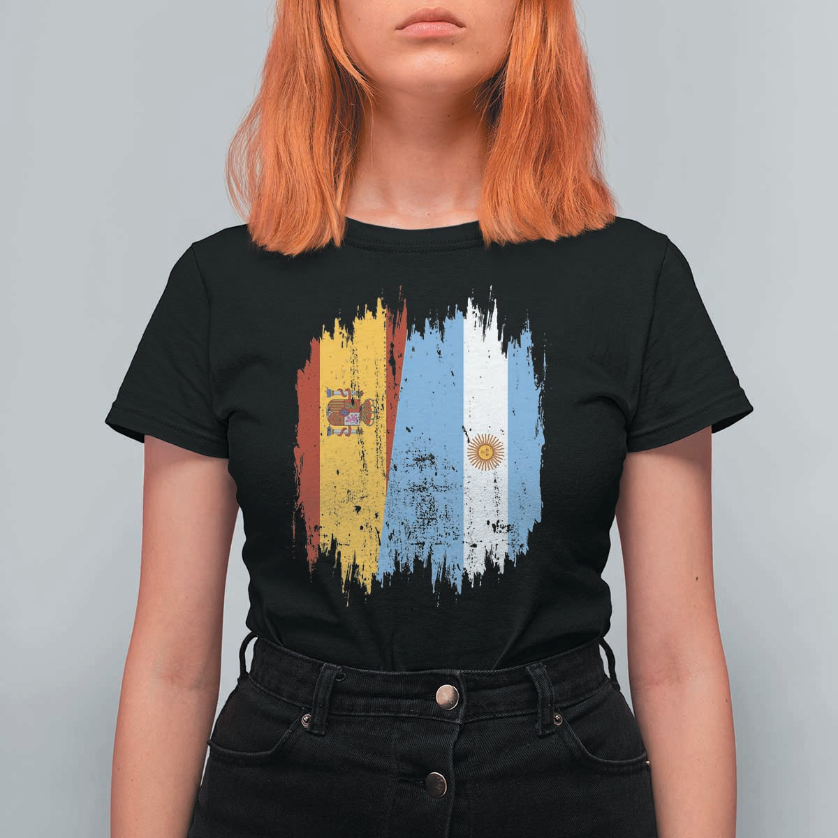 Argentina Spain Dual Heritage Flag Graphic T Shirt For Women Vintage Spanish Argetine Match Day Pride
