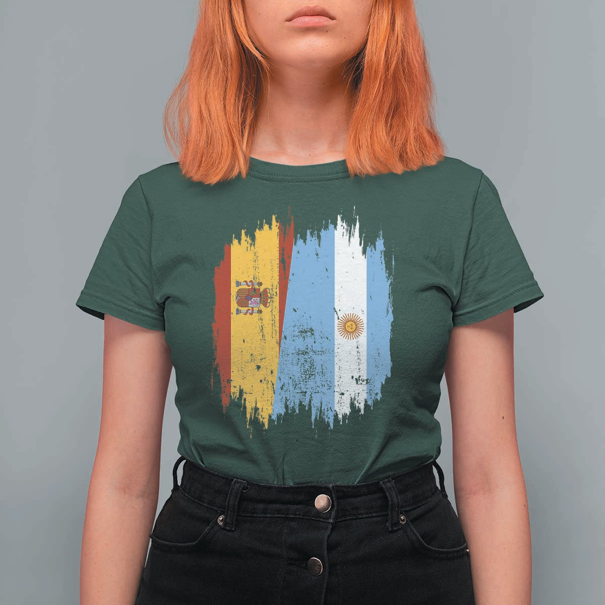 Argentina Spain Dual Heritage Flag Graphic T Shirt For Women Vintage Spanish Argetine Match Day Pride