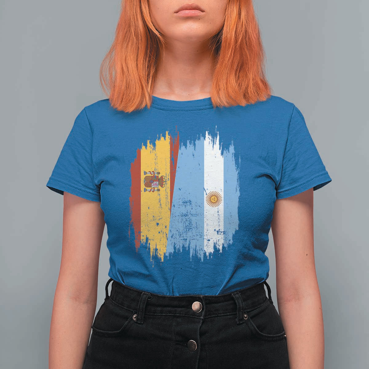Argentina Spain Dual Heritage Flag Graphic T Shirt For Women Vintage Spanish Argetine Match Day Pride
