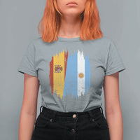 Argentina Spain Dual Heritage Flag Graphic T Shirt For Women Vintage Spanish Argetine Match Day Pride