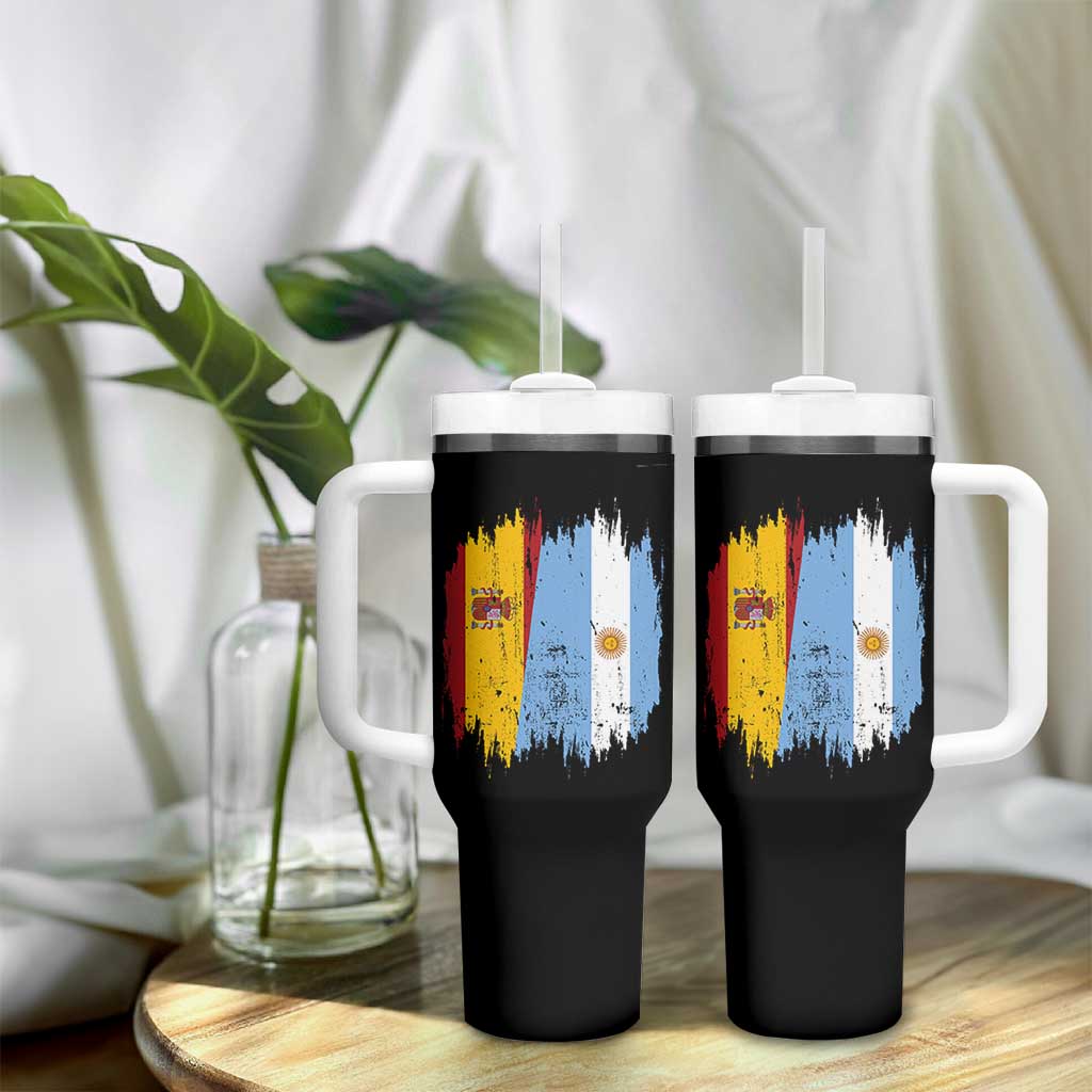 Argentina Spain Dual Heritage Flag Graphic Tumbler With Handle Vintage Spanish Argetine Match Day Pride