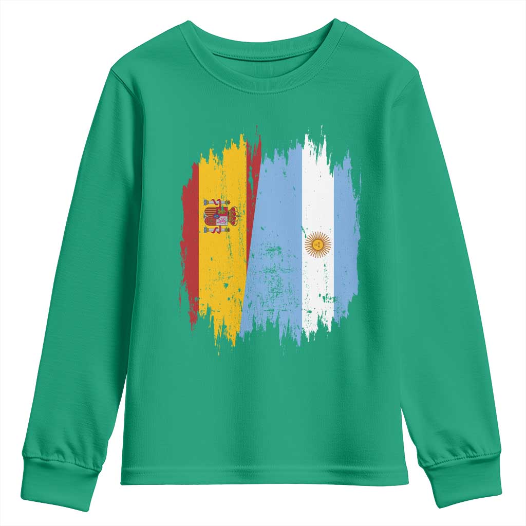 Argentina Spain Dual Heritage Flag Graphic Youth Sweatshirt Vintage Spanish Argetine Match Day Pride