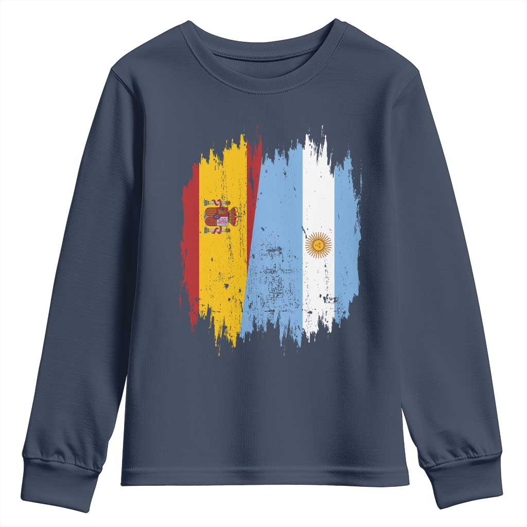 Argentina Spain Dual Heritage Flag Graphic Youth Sweatshirt Vintage Spanish Argetine Match Day Pride