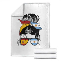 Argentina Spain Flag Messy Bun Girl Graphic Throw Blanket Cool Latina Argentine Spanish Pride Match Day