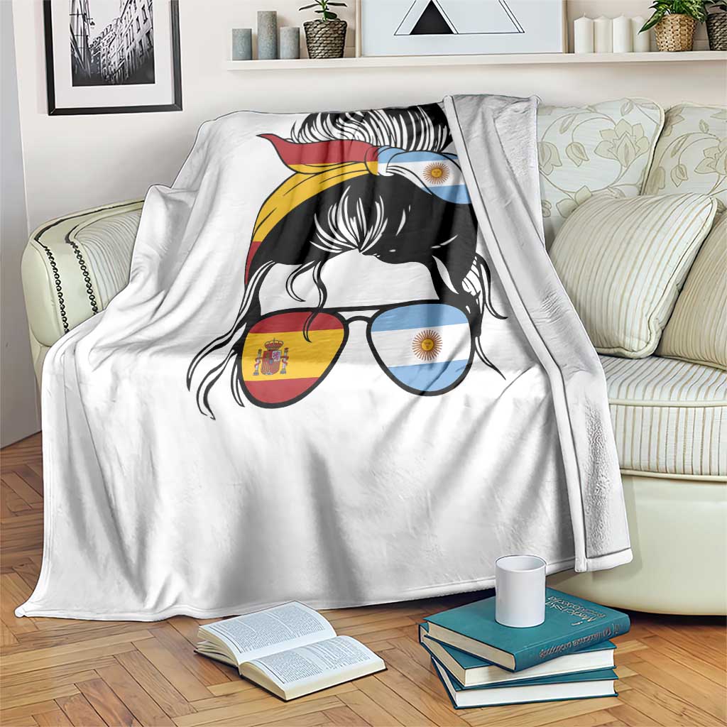 Argentina Spain Flag Messy Bun Girl Graphic Throw Blanket Cool Latina Argentine Spanish Pride Match Day