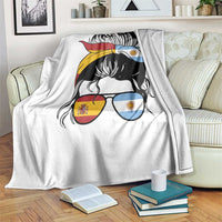 Argentina Spain Flag Messy Bun Girl Graphic Throw Blanket Cool Latina Argentine Spanish Pride Match Day