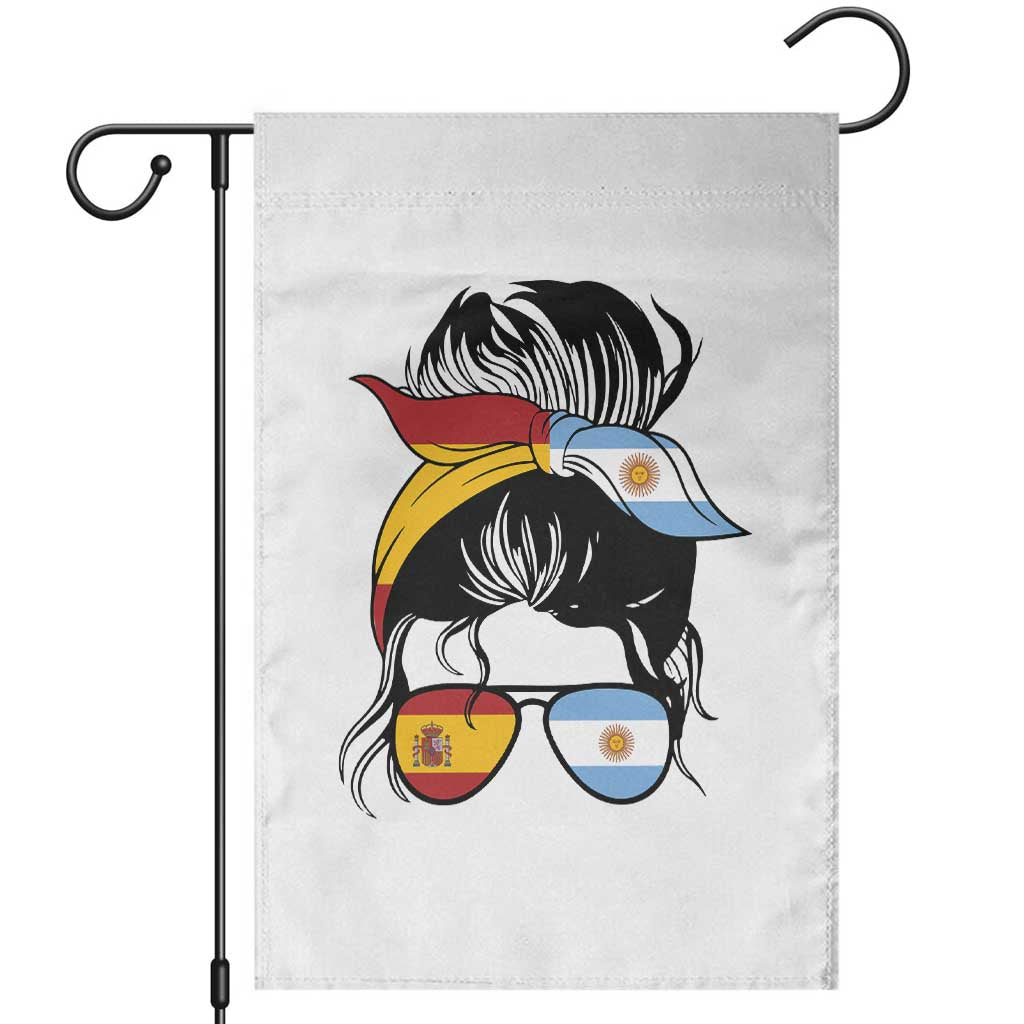 Argentina Spain Flag Messy Bun Girl Graphic Garden Flag Cool Latina Argentine Spanish Pride Match Day