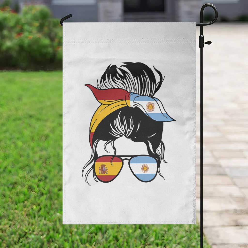 Argentina Spain Flag Messy Bun Girl Graphic Garden Flag Cool Latina Argentine Spanish Pride Match Day