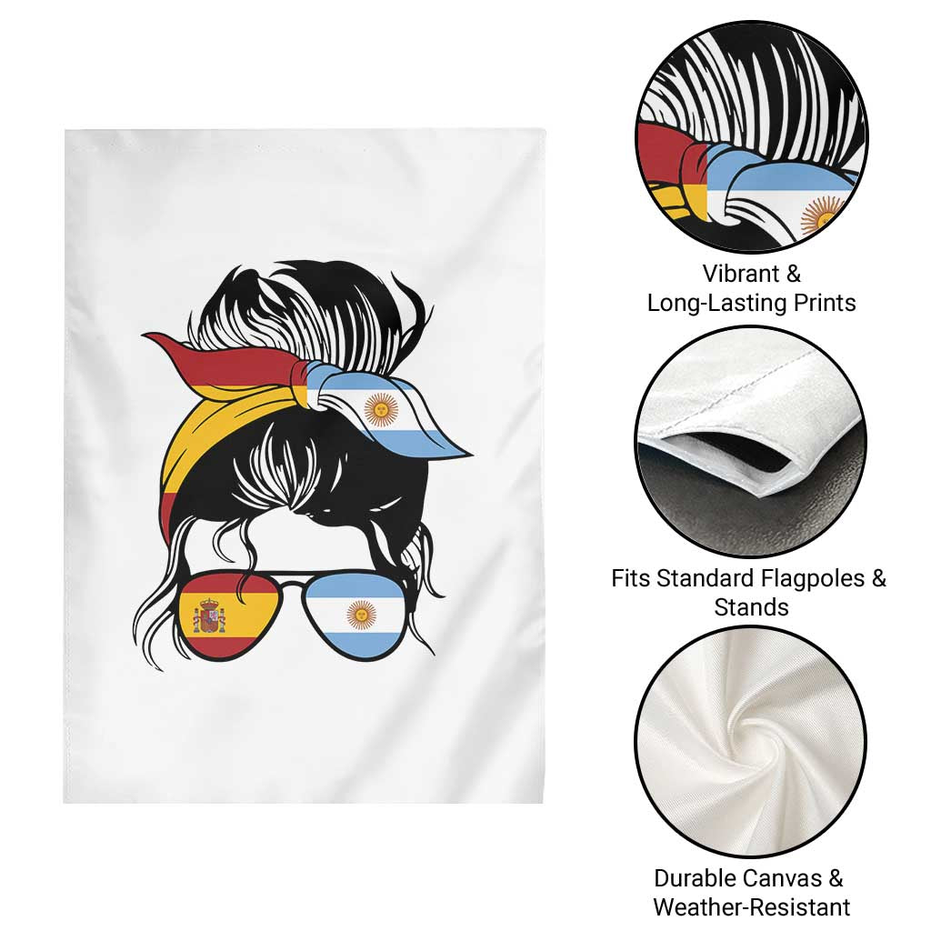 Argentina Spain Flag Messy Bun Girl Graphic Garden Flag Cool Latina Argentine Spanish Pride Match Day