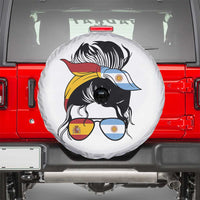 Argentina Spain Flag Messy Bun Girl Graphic Spare Tire Cover Cool Latina Argentine Spanish Pride Match Day
