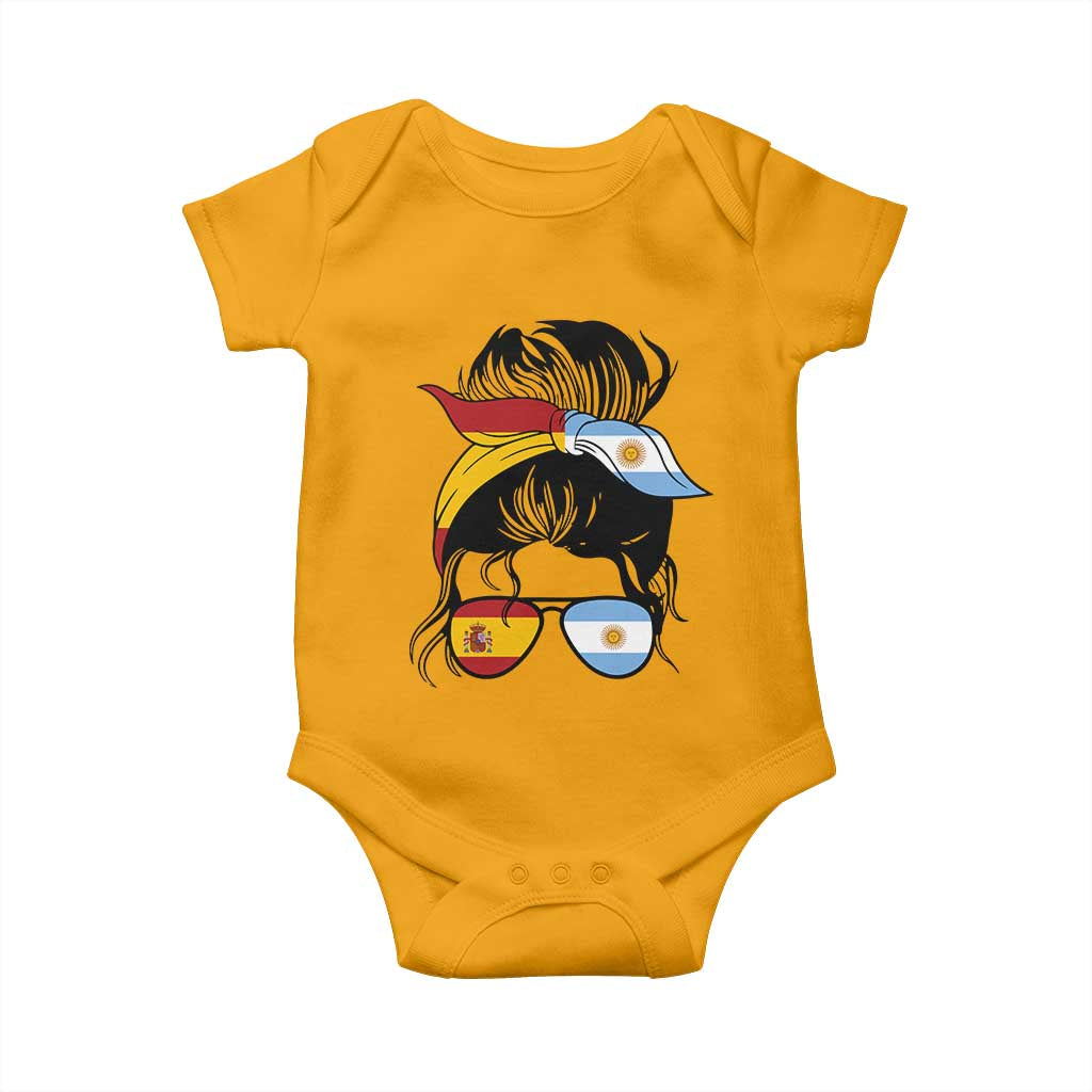 Argentina Spain Flag Messy Bun Girl Graphic Baby Onesie Cool Latina Argentine Spanish Pride Match Day