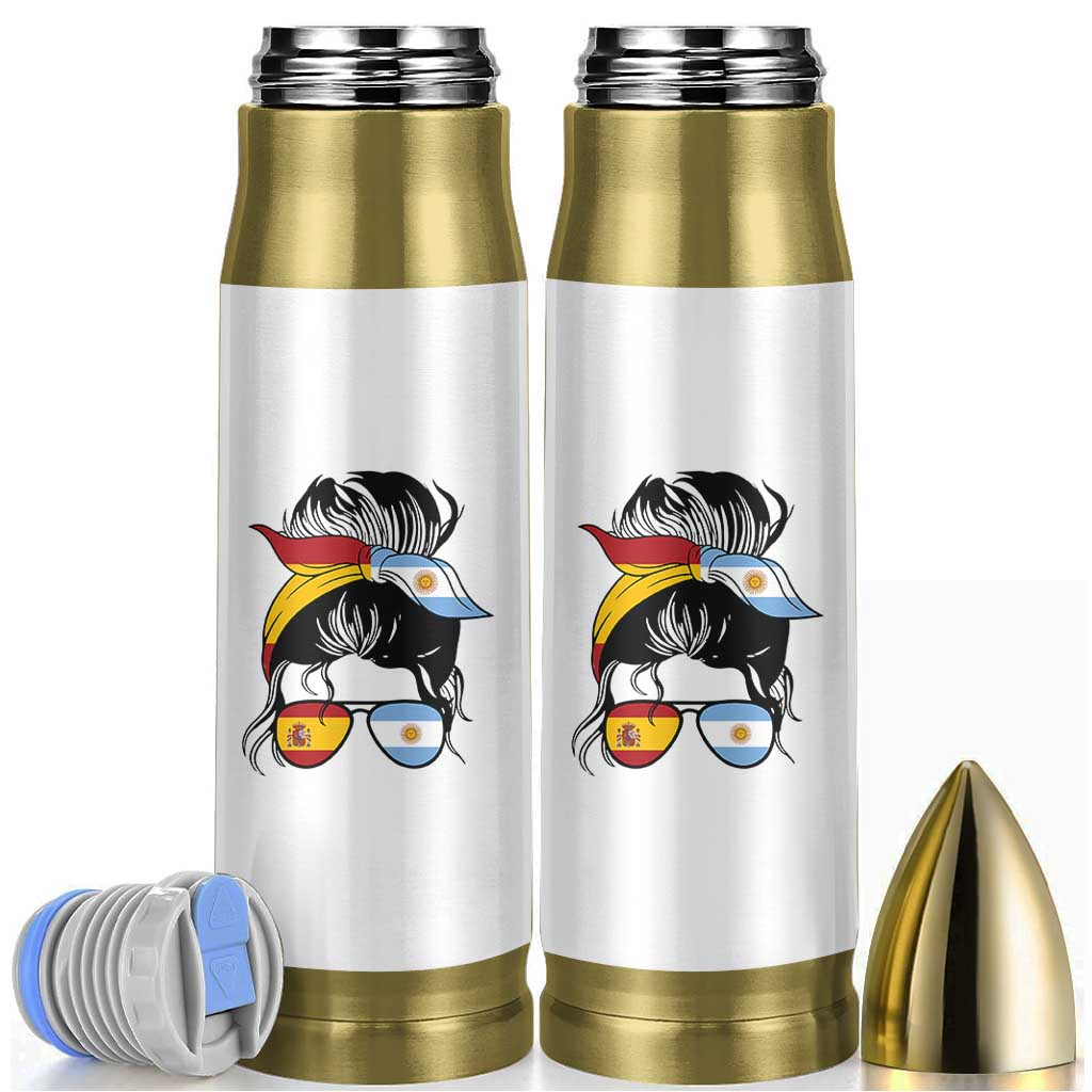 Argentina Spain Flag Messy Bun Girl Graphic Bullet Tumbler Cool Latina Argentine Spanish Pride Match Day