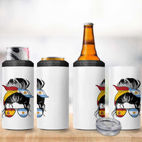 Argentina Spain Flag Messy Bun Girl Graphic 4 in 1 Can Cooler Tumbler Cool Latina Argentine Spanish Pride Match Day