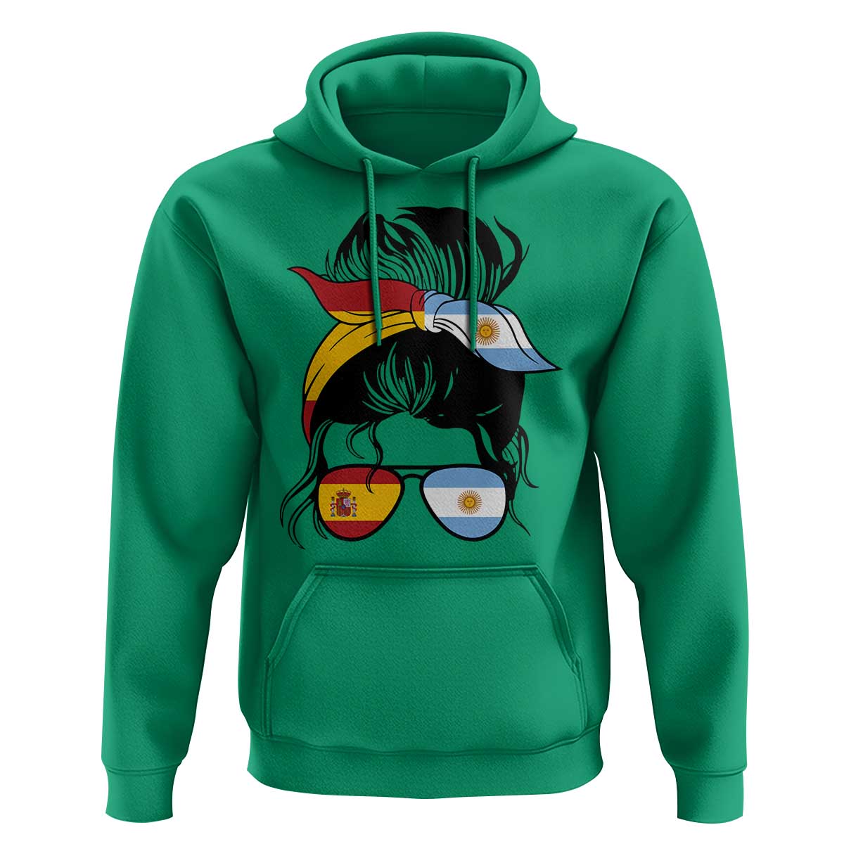 Argentina Spain Flag Messy Bun Girl Graphic Hoodie Cool Latina Argentine Spanish Pride Match Day