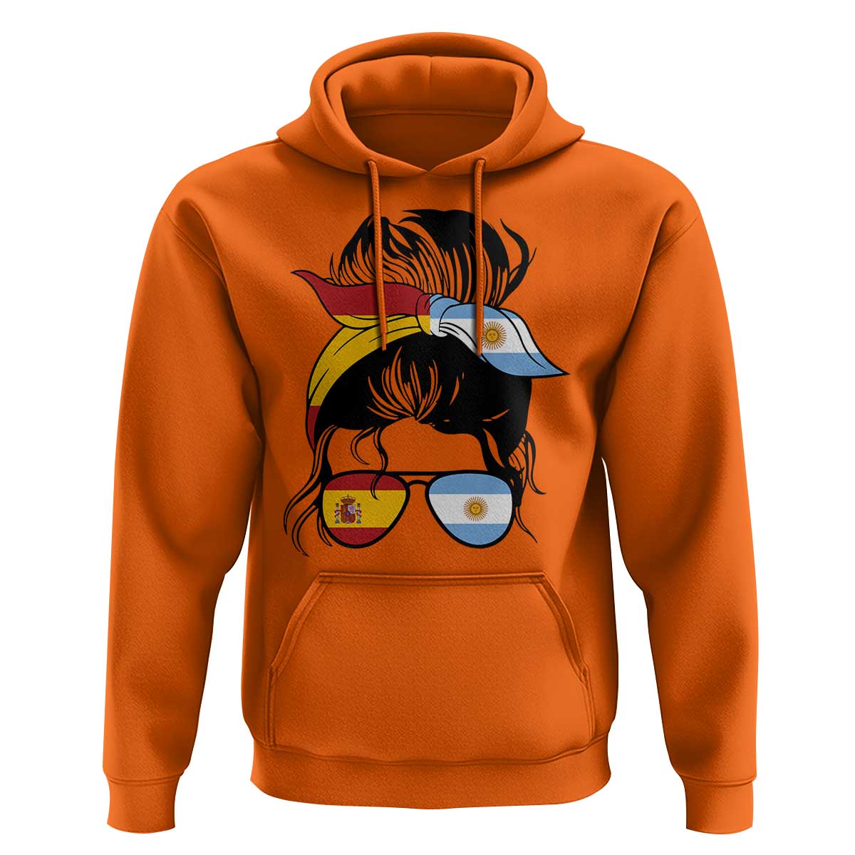 Argentina Spain Flag Messy Bun Girl Graphic Hoodie Cool Latina Argentine Spanish Pride Match Day