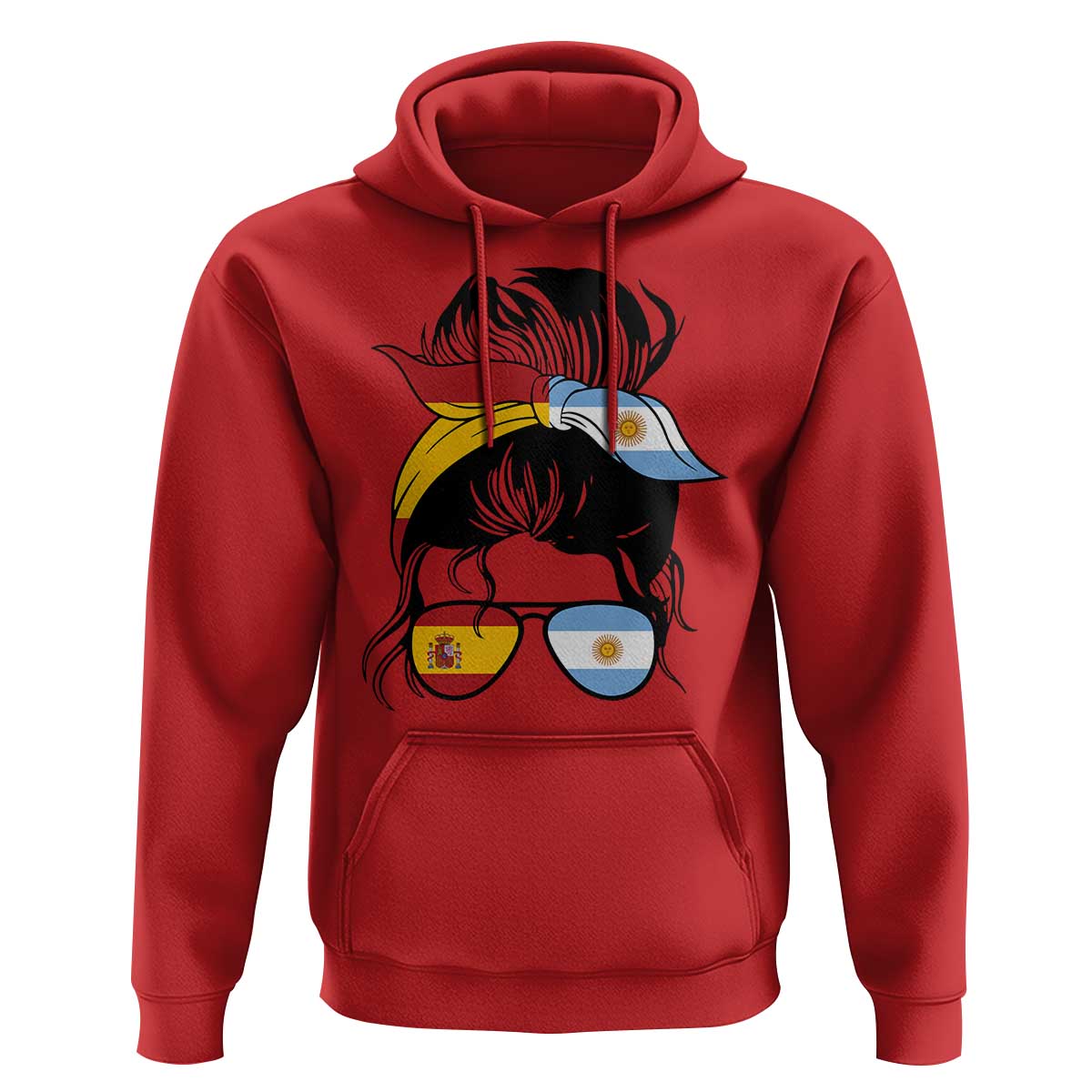 Argentina Spain Flag Messy Bun Girl Graphic Hoodie Cool Latina Argentine Spanish Pride Match Day