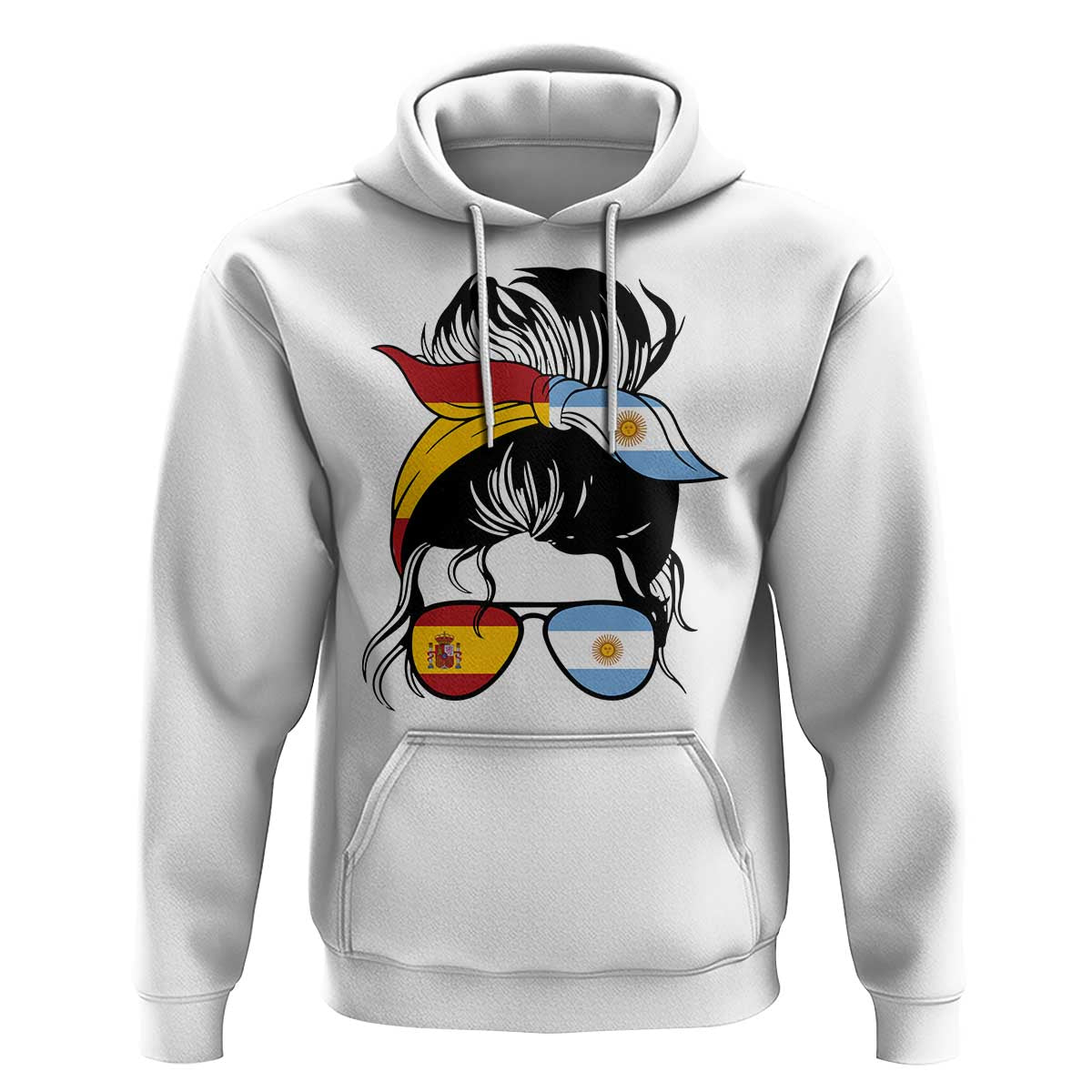 Argentina Spain Flag Messy Bun Girl Graphic Hoodie Cool Latina Argentine Spanish Pride Match Day