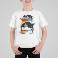 Argentina Spain Flag Messy Bun Girl Graphic T Shirt For Kid Cool Latina Argentine Spanish Pride Match Day