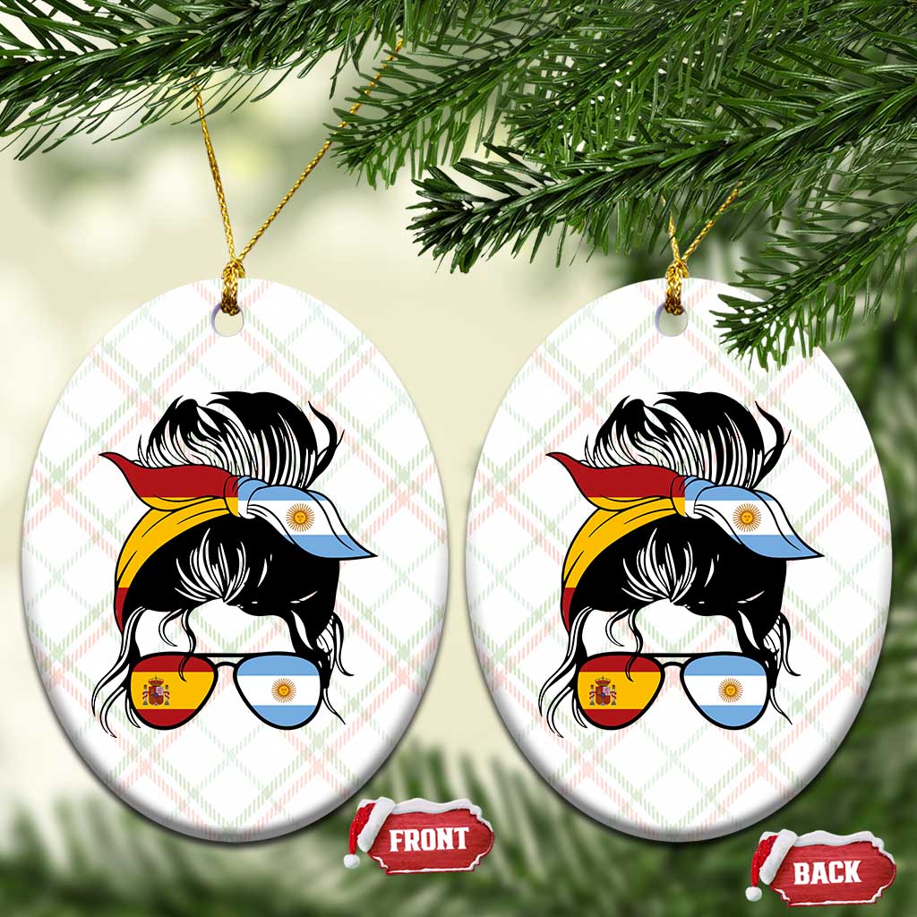 Argentina Spain Flag Messy Bun Girl Graphic Ceramic Ornament Cool Latina Argentine Spanish Pride Match Day