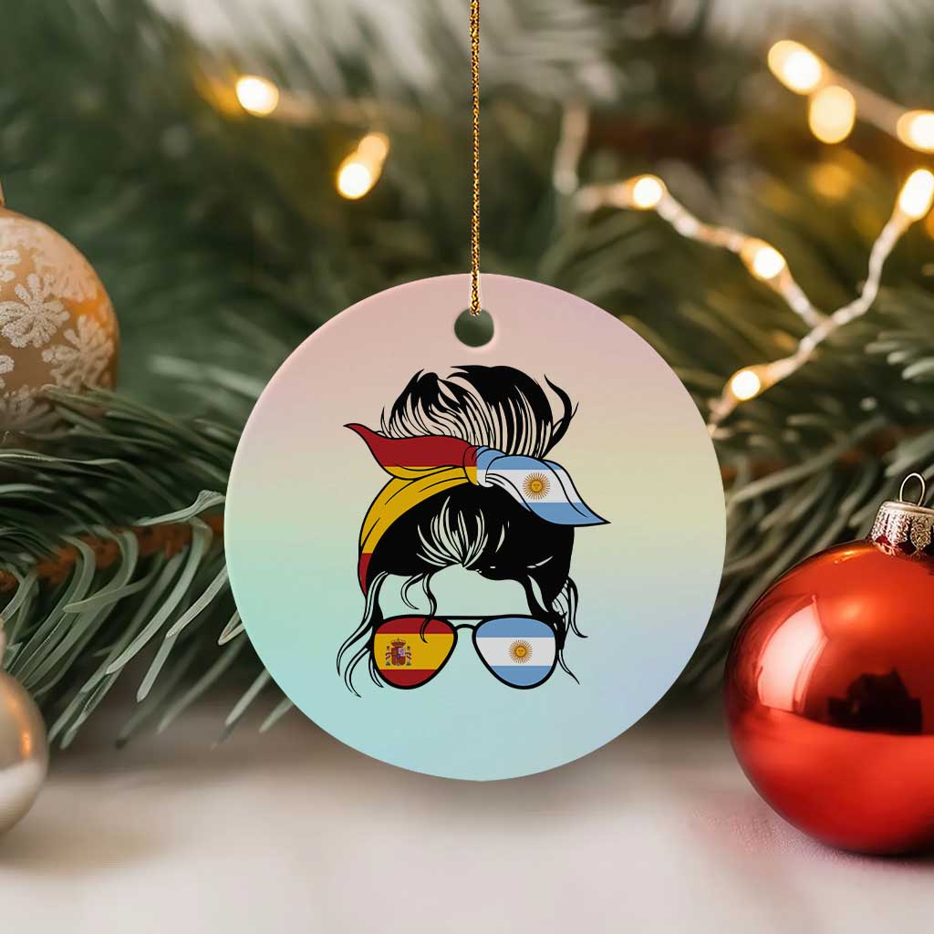 Argentina Spain Flag Messy Bun Girl Graphic Ceramic Ornament Cool Latina Argentine Spanish Pride Match Day
