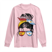 Argentina Spain Flag Messy Bun Girl Graphic Long Sleeve Shirt Cool Latina Argentine Spanish Pride Match Day