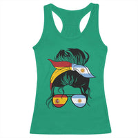 Argentina Spain Flag Messy Bun Girl Graphic Racerback Tank Top Cool Latina Argentine Spanish Pride Match Day
