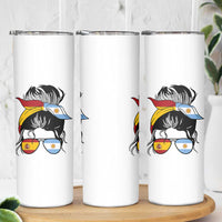 Argentina Spain Flag Messy Bun Girl Graphic Skinny Tumbler Cool Latina Argentine Spanish Pride Match Day