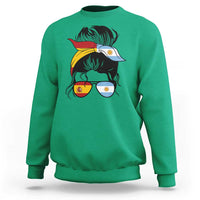 Argentina Spain Flag Messy Bun Girl Graphic Sweatshirt Cool Latina Argentine Spanish Pride Match Day