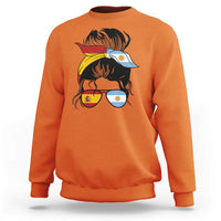 Argentina Spain Flag Messy Bun Girl Graphic Sweatshirt Cool Latina Argentine Spanish Pride Match Day