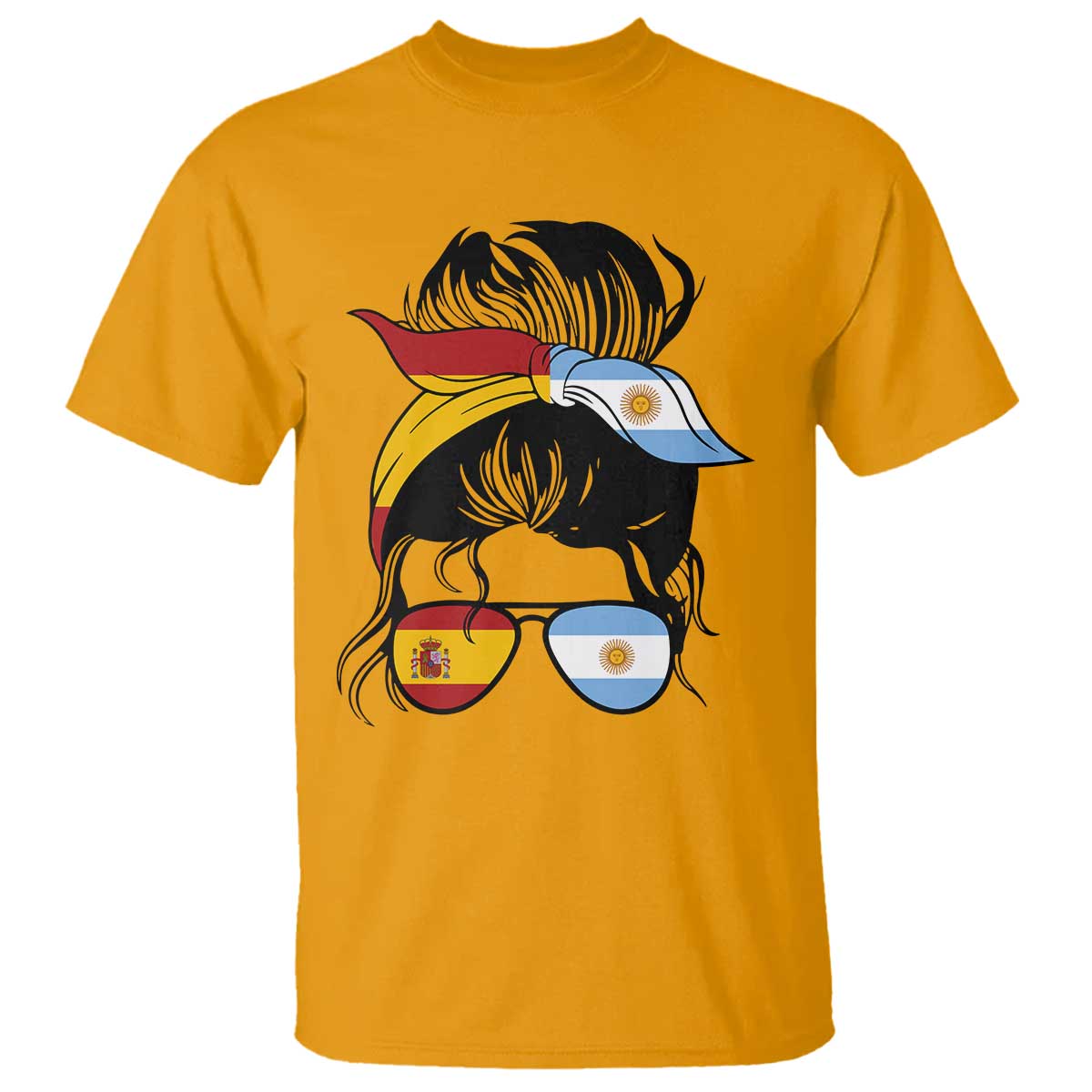 Argentina Spain Flag Messy Bun Girl Graphic T Shirt Cool Latina Argentine Spanish Pride Match Day