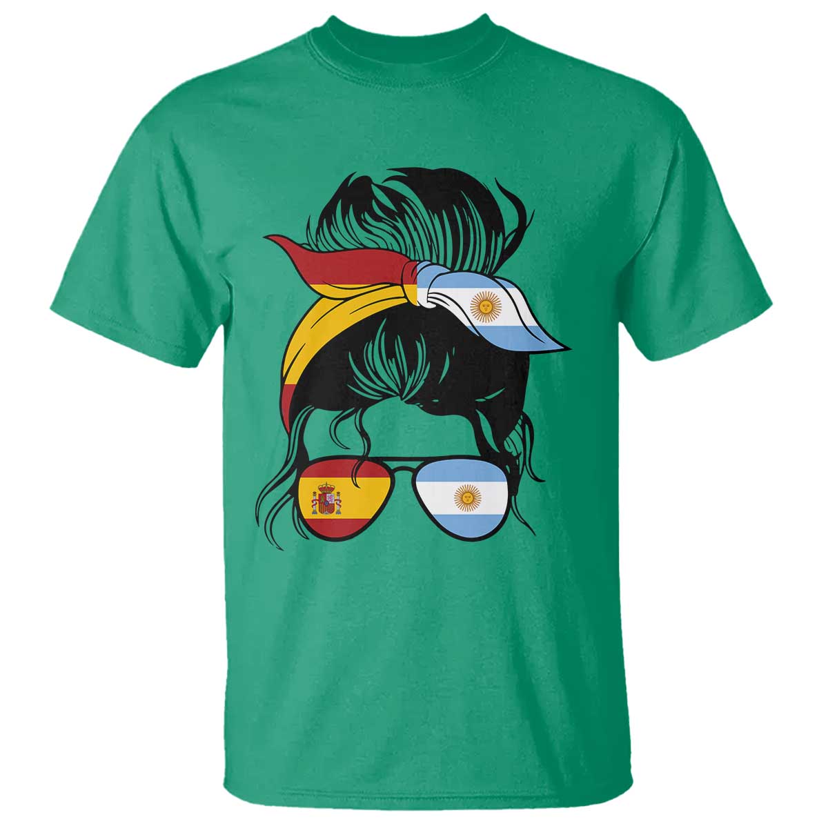 Argentina Spain Flag Messy Bun Girl Graphic T Shirt Cool Latina Argentine Spanish Pride Match Day