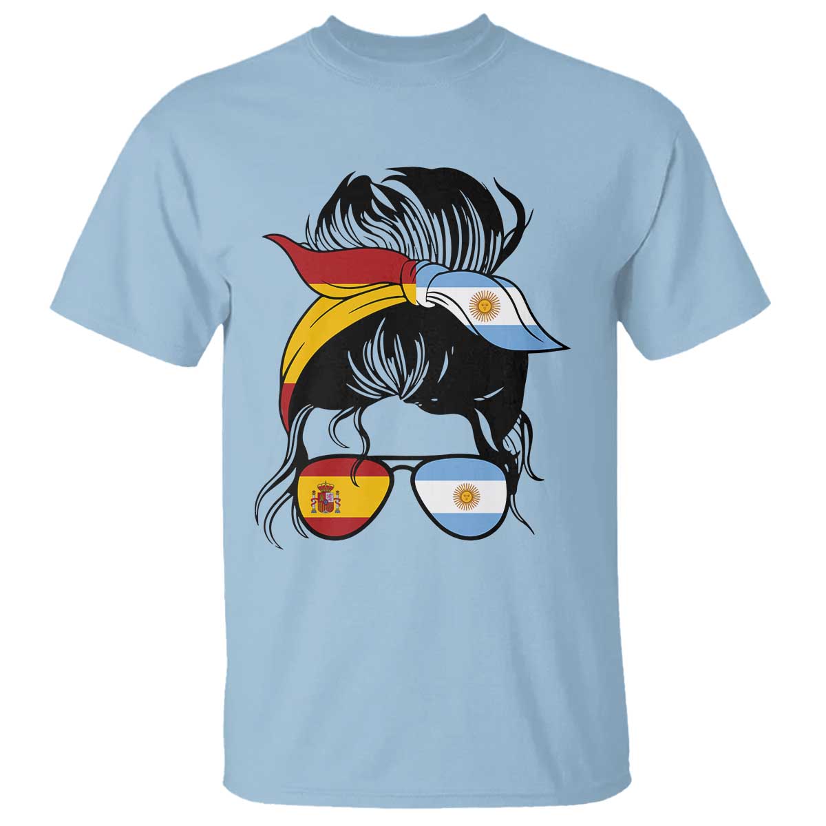 Argentina Spain Flag Messy Bun Girl Graphic T Shirt Cool Latina Argentine Spanish Pride Match Day