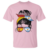 Argentina Spain Flag Messy Bun Girl Graphic T Shirt Cool Latina Argentine Spanish Pride Match Day