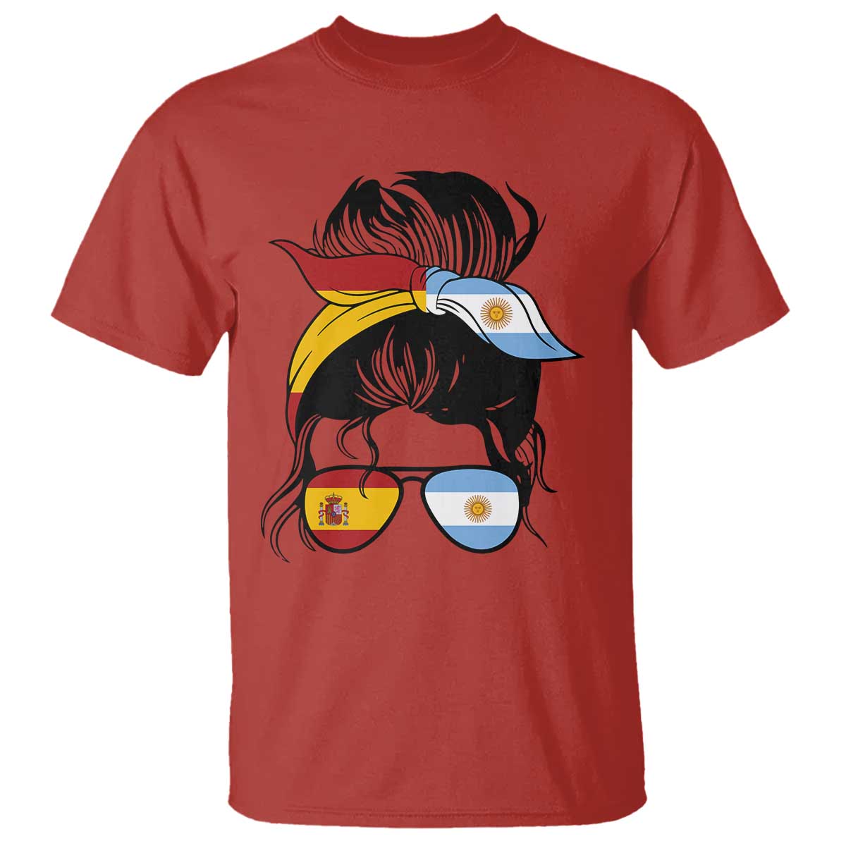 Argentina Spain Flag Messy Bun Girl Graphic T Shirt Cool Latina Argentine Spanish Pride Match Day