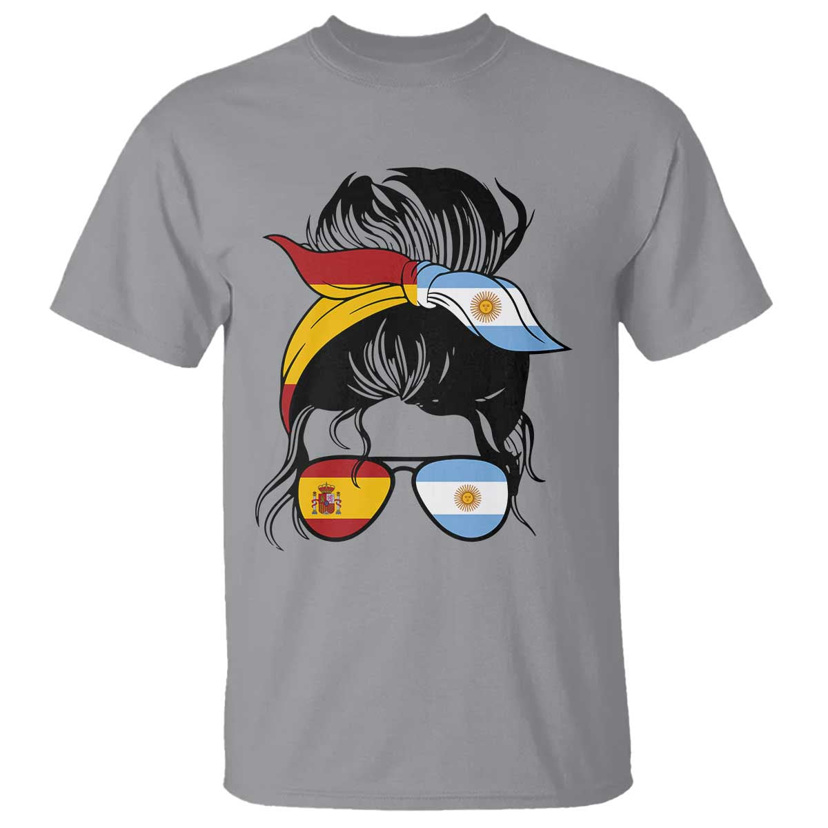 Argentina Spain Flag Messy Bun Girl Graphic T Shirt Cool Latina Argentine Spanish Pride Match Day