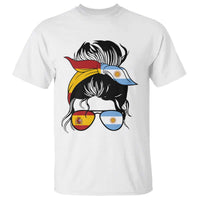 Argentina Spain Flag Messy Bun Girl Graphic T Shirt Cool Latina Argentine Spanish Pride Match Day