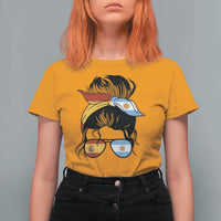 Argentina Spain Flag Messy Bun Girl Graphic T Shirt For Women Cool Latina Argentine Spanish Pride Match Day