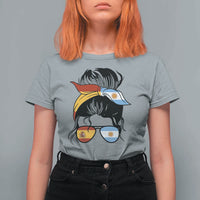 Argentina Spain Flag Messy Bun Girl Graphic T Shirt For Women Cool Latina Argentine Spanish Pride Match Day
